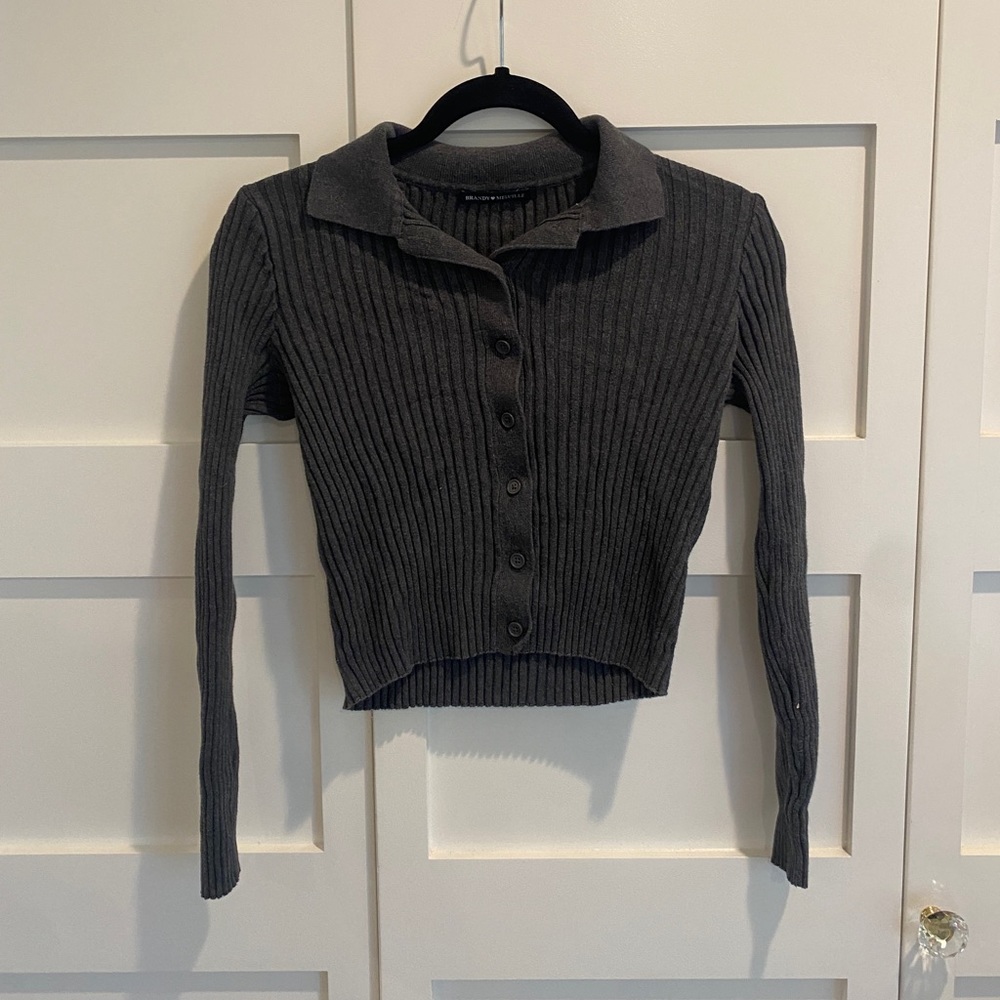 Brandy Melville Dark Grey Button Up Collar Sweater, XS